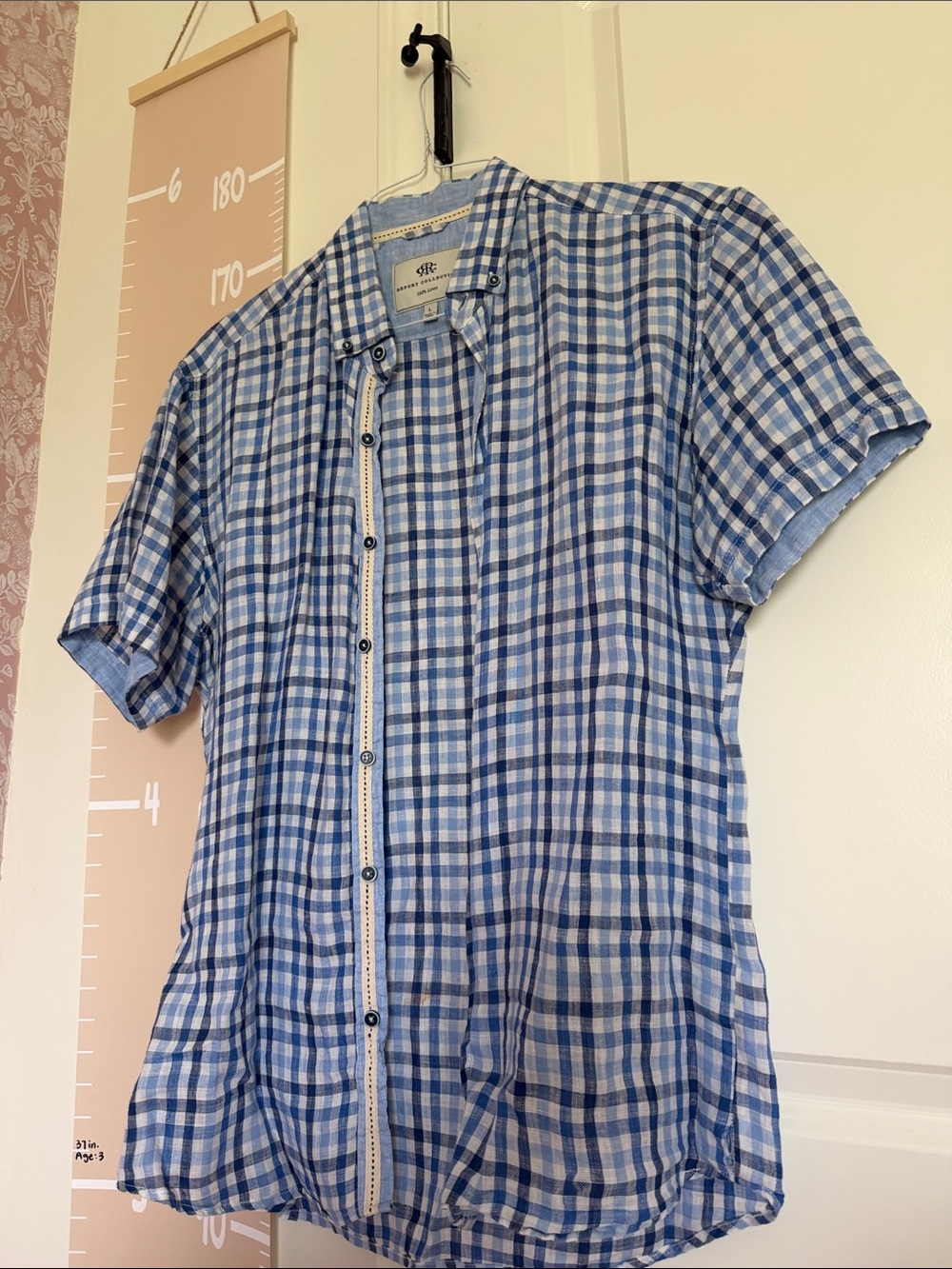 Report Collection Blue Plaid Short-Sleeve Button-Down Shirt